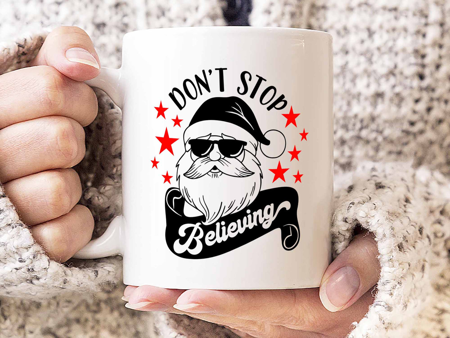 Don't Stop Believing Santa Coffee Mug