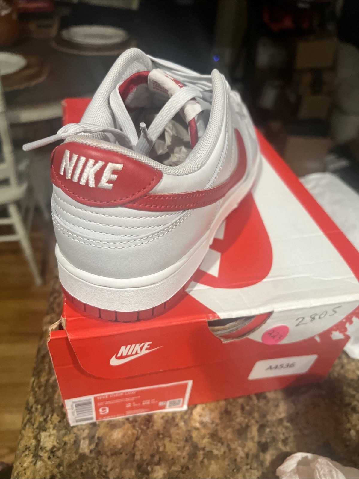 Size 9- Nike Dunk Low Athletic Department - Picante Red Grey Varsity Red White