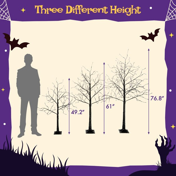 Set Of 3 Halloween Ghost Trees With Purple Lights, 4 Feet, 5 Feet, And 6 Feet, B