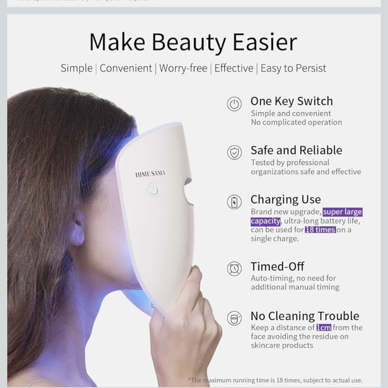 HIME SAMA Miracle ACE RB-050, 8 Color LED Face Mask Skin Care Red & Blue Light !