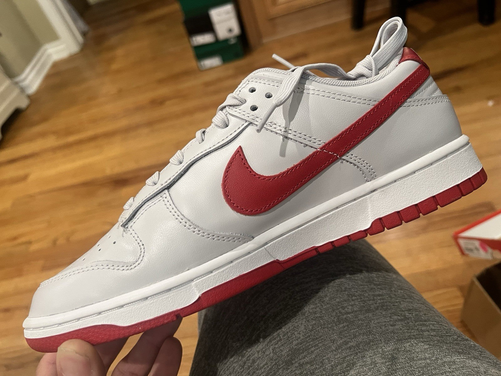 Size 9- Nike Dunk Low Athletic Department - Picante Red Grey Varsity Red White
