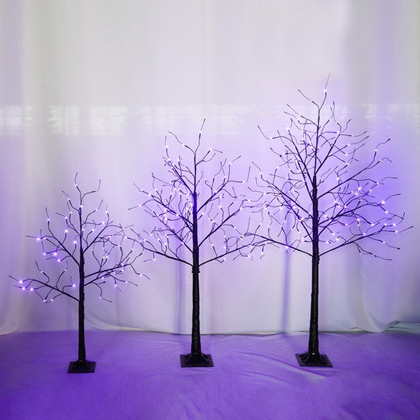 Set Of 3 Halloween Ghost Trees With Purple Lights, 4 Feet, 5 Feet, And 6 Feet, B