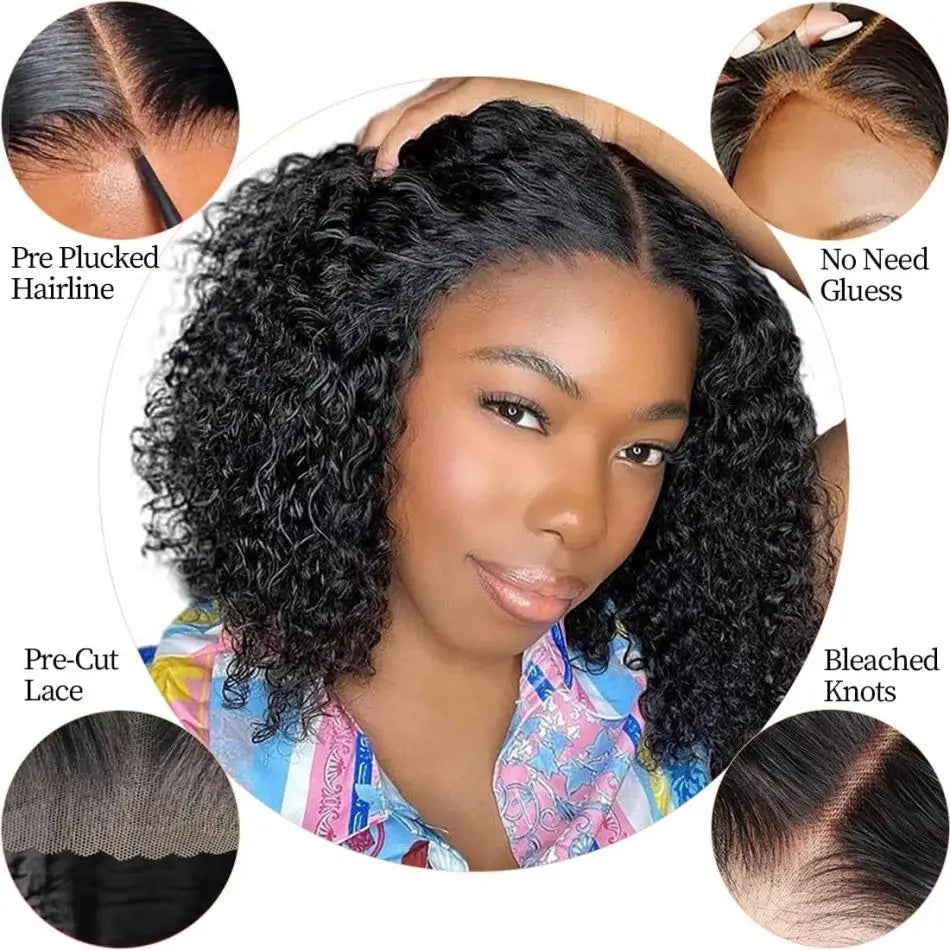 Curly Wigs Glueless Preplucked Human Wigs Ready To Go Short Bob Wig 5X5 Pre Cut Wig 4X4 Deep Wave 100% Closure Wigs For Women