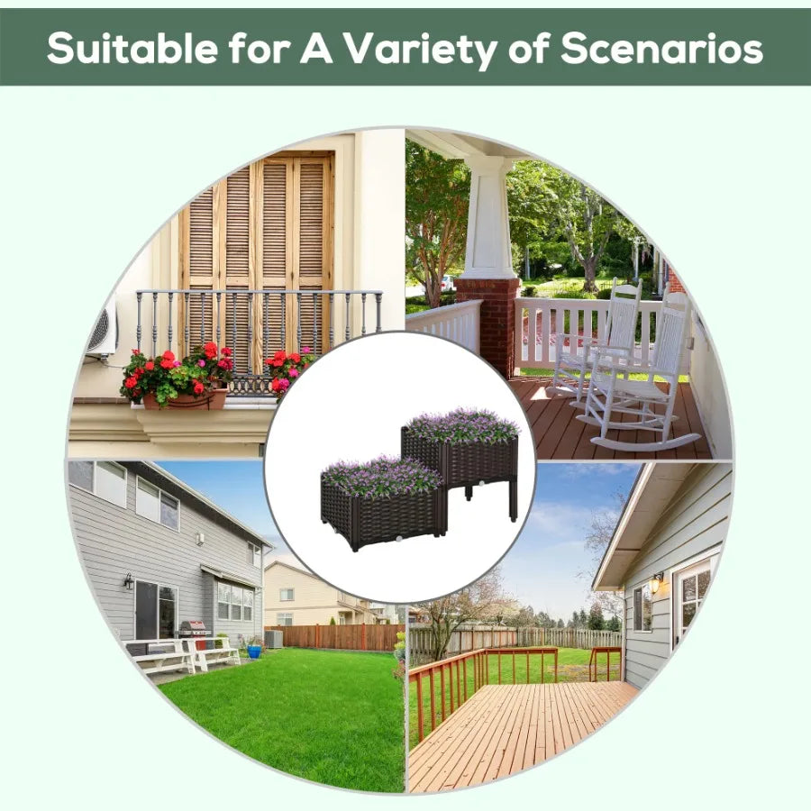 2-Piece Raised Garden Bed with Legs, Self-Watering Planter Box Raised Bed to Grow Flowers, Herbs & Vegetables, Brown