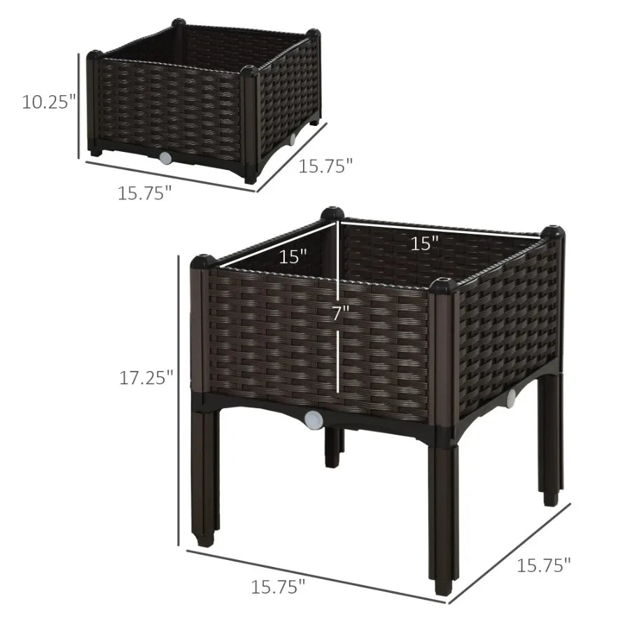 2-Piece Raised Garden Bed with Legs, Self-Watering Planter Box Raised Bed to Grow Flowers, Herbs & Vegetables, Brown
