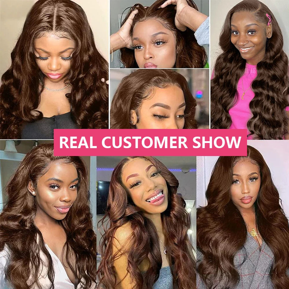 13x6 Chocolate Brown Body Wave Lace Front Wig HD Transparent Lace Frontal Wig Human Hair Preplucked Colored Human Hair Wigs 180%