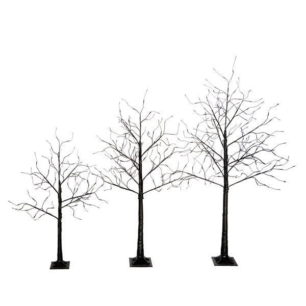 Set Of 3 Halloween Ghost Trees With Purple Lights, 4 Feet, 5 Feet, And 6 Feet, B