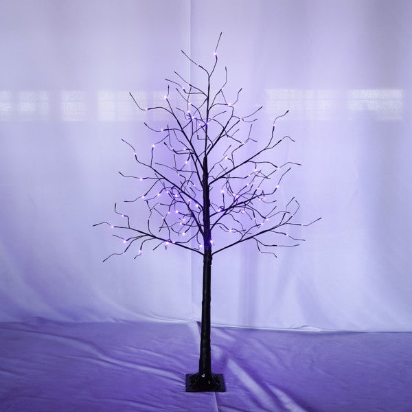 Set Of 3 Halloween Ghost Trees With Purple Lights, 4 Feet, 5 Feet, And 6 Feet, Black Glowing Trees For Halloween Decoration