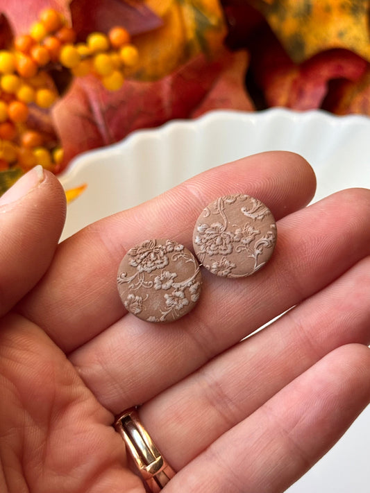 Chocolate Floral Penny Studs