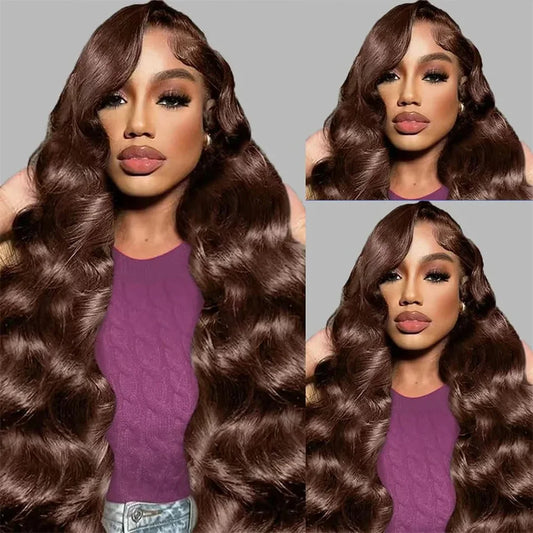13x6 Chocolate Brown Body Wave Lace Front Wig HD Transparent Lace Frontal Wig Human Hair Preplucked Colored Human Hair Wigs 180%