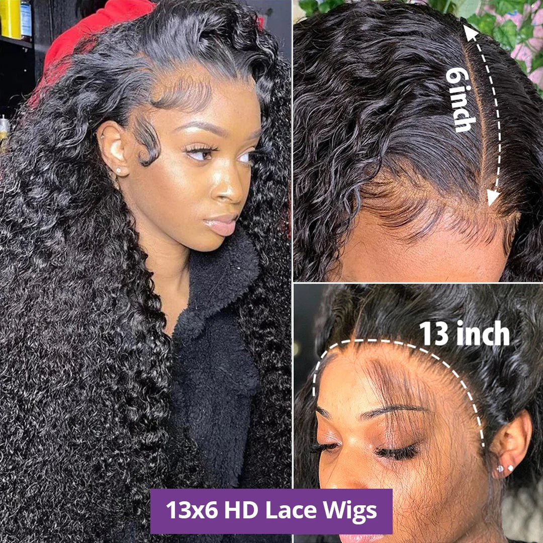13x6 Hd Lace Deep Wave Frontal Wig Curly Human Hair 100% Preplucked Water Wave Front Wigs For Black Women Brazilian 200 Density