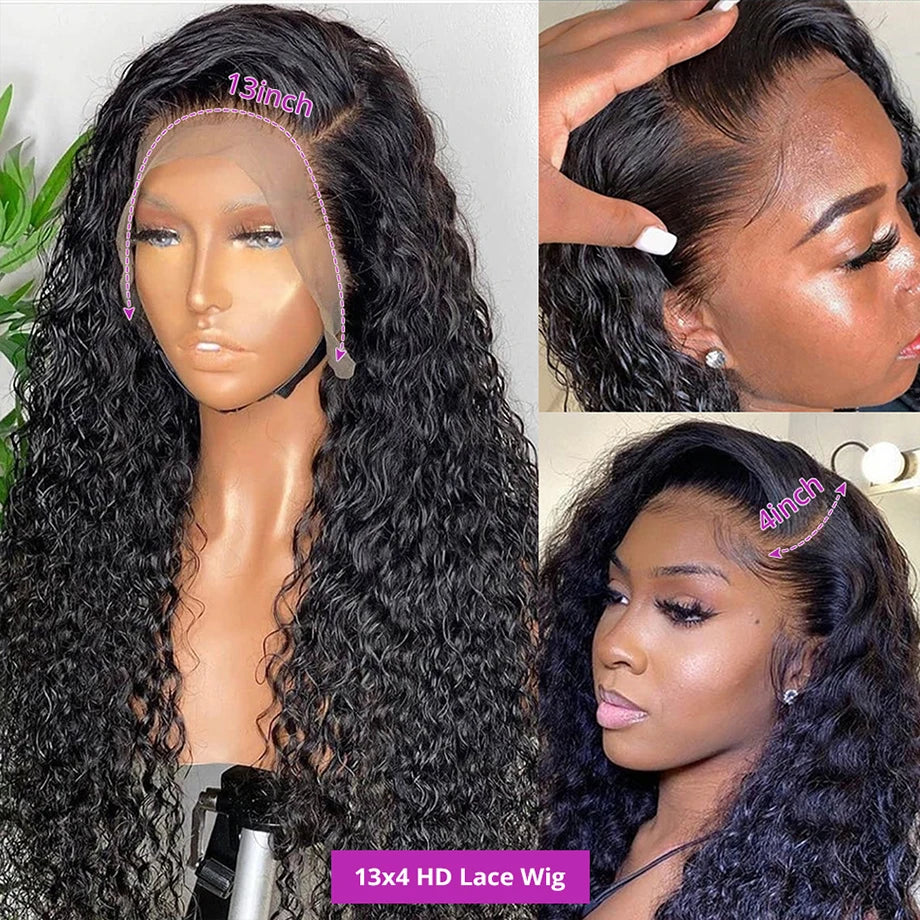 13x6 Hd Lace Deep Wave Frontal Wig Curly Human Hair 100% Preplucked Water Wave Front Wigs For Black Women Brazilian 200 Density