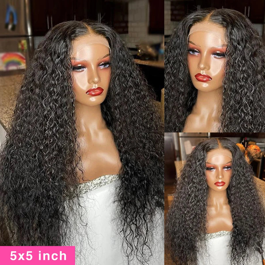 13x6 Hd Lace Deep Wave Frontal Wig Curly Human Hair 100% Preplucked Water Wave Front Wigs For Black Women Brazilian 200 Density
