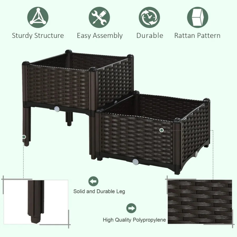 2-Piece Raised Garden Bed with Legs, Self-Watering Planter Box Raised Bed to Grow Flowers, Herbs & Vegetables, Brown